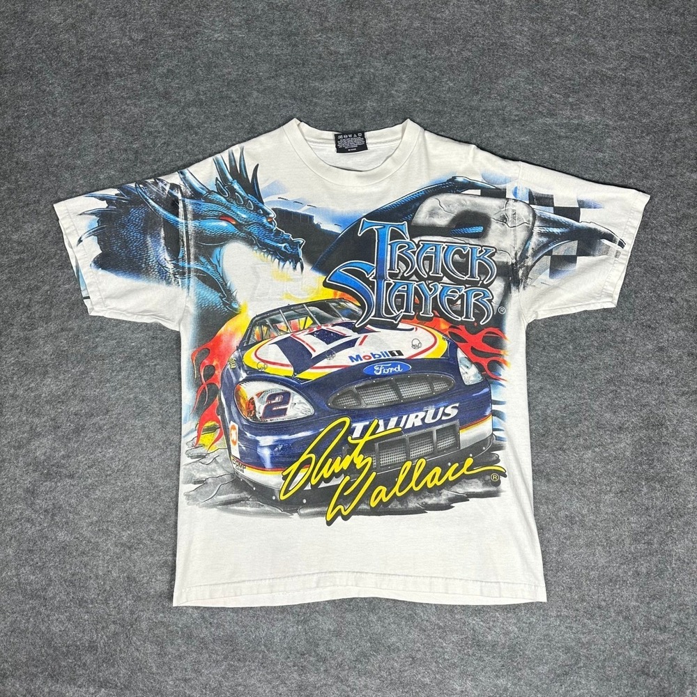 Rare VTG 90s Rusty Wallace Nascar Dragon All Over Print T Shirt‎ Medium Chase